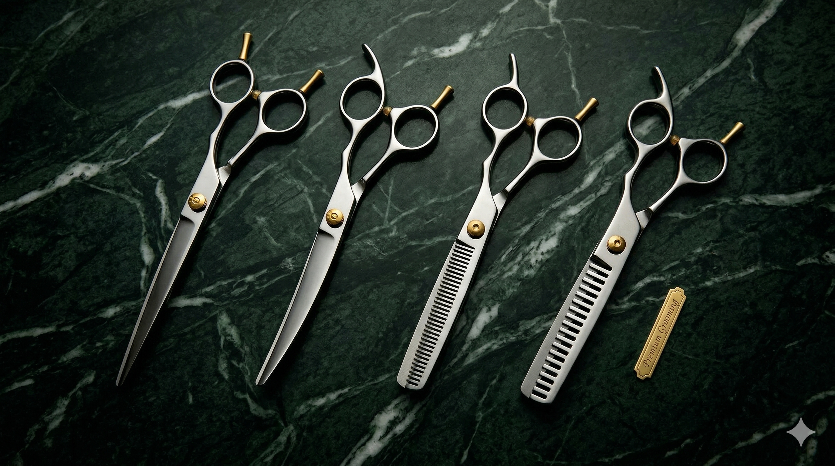 Professional dog grooming scissors in various styles and sizes